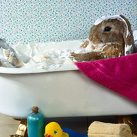 the rabbit having a bath
