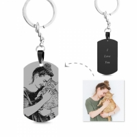 Engraved Black Titanium Steel Photo Tag Keychain