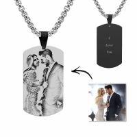 Engraved Black Titanium Steel Photo Tag Necklace