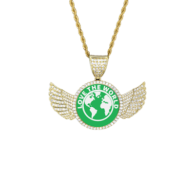 Wings Gold Photo Pendant with Rope Chain