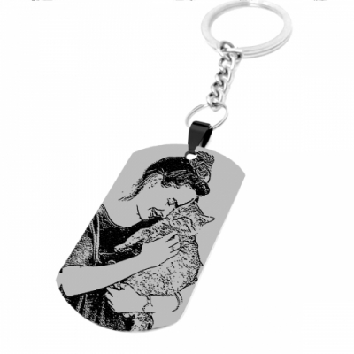 Engraved Black Titanium Steel Photo Tag Keychain