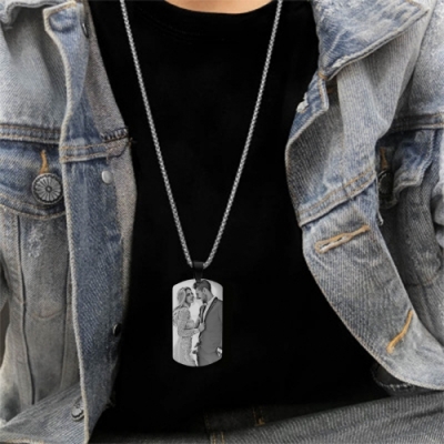 Engraved Black Titanium Steel Photo Tag Necklace